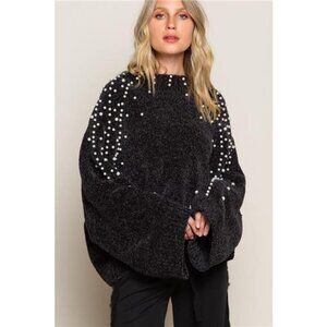 POL Oversized Pearl Embellished Sweater